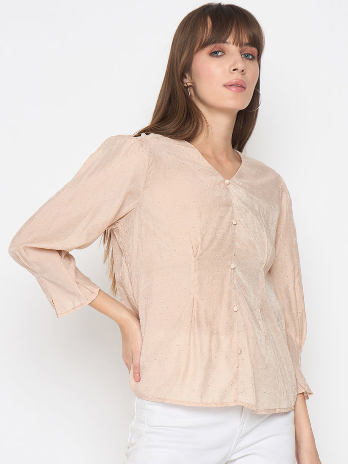 Madame Nylon Swarovski Dart Detailed Beige Top