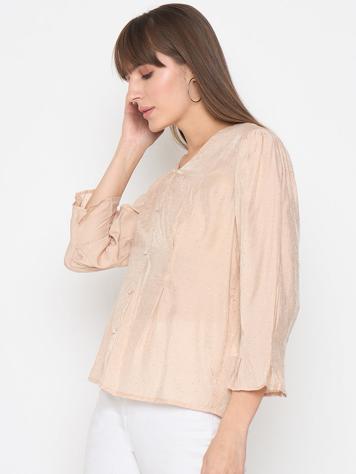 Madame Nylon Swarovski Dart Detailed Beige Top