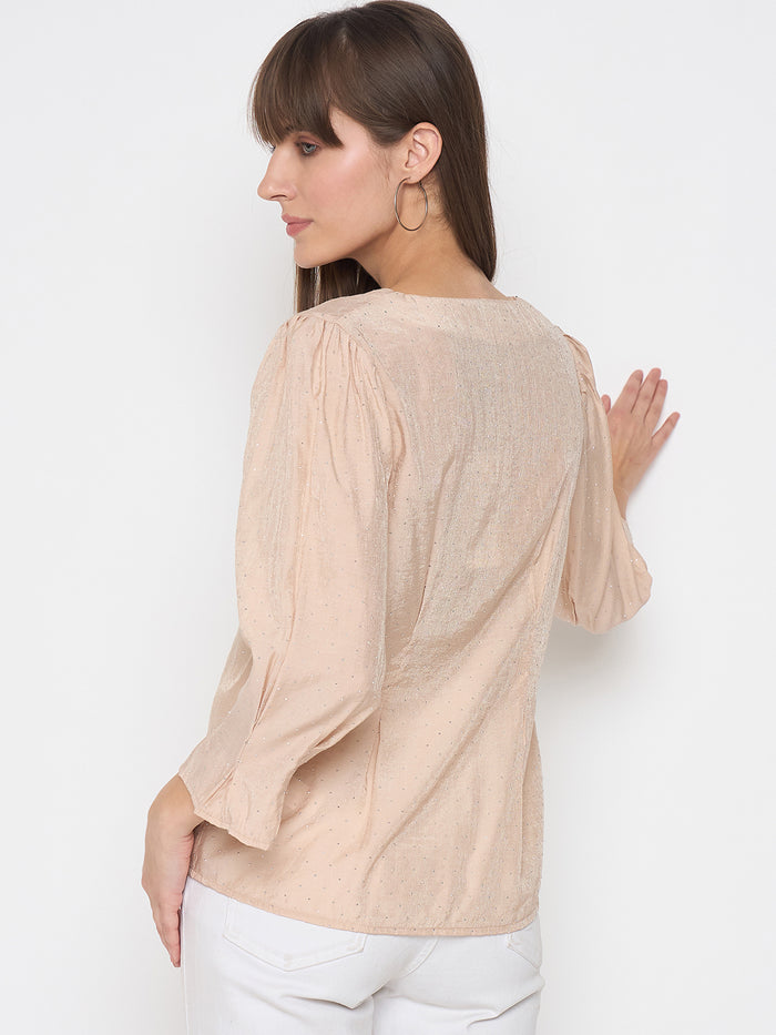Madame Nylon Swarovski Dart Detailed Beige Top