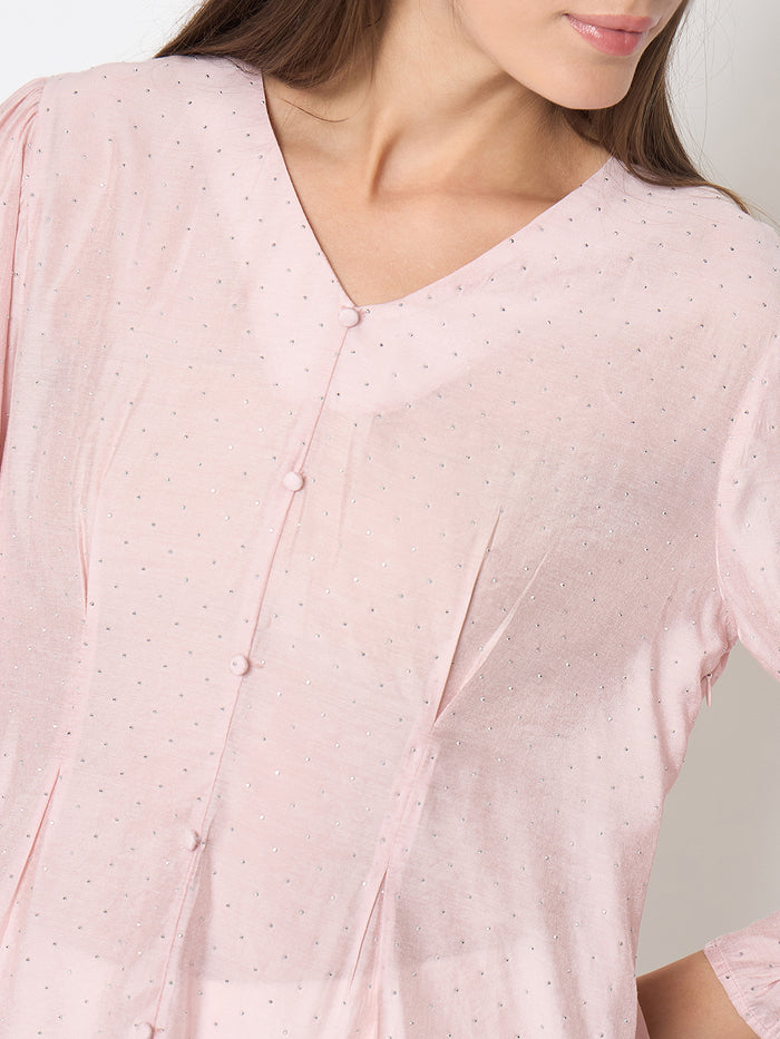Madame Nylon Swarovski Dart Detailed Peach Top