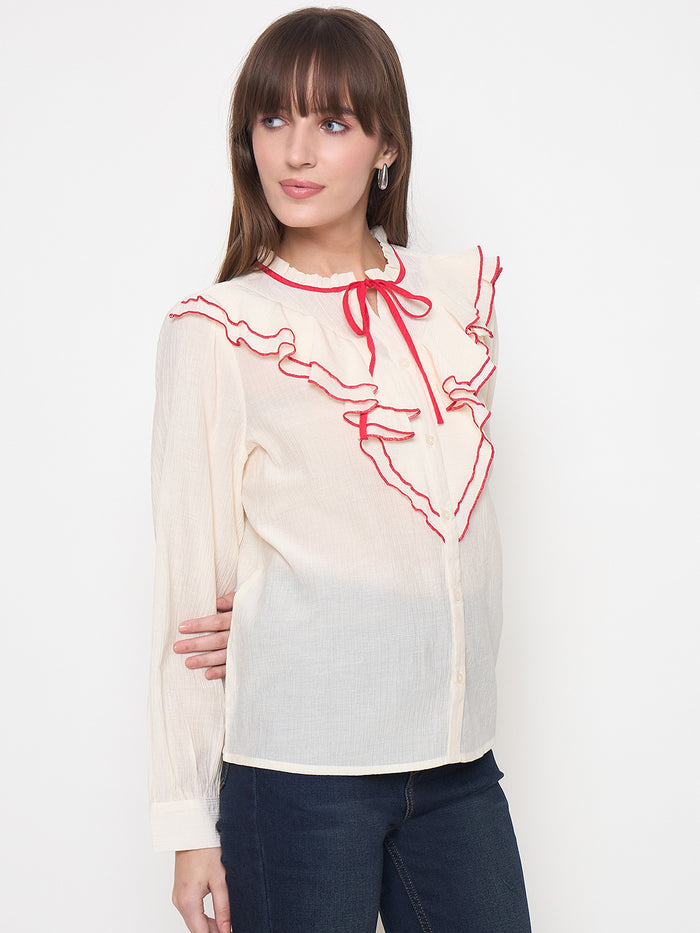 Madame Nylon Viscose Contrast Boning Red Top