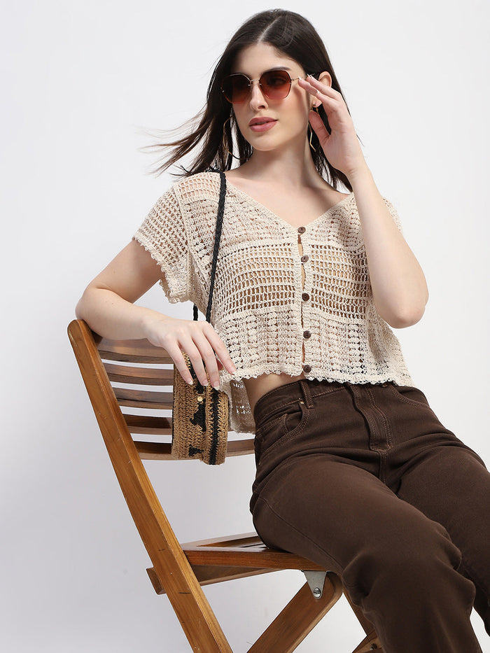 Madame Off White Cotton Crochet Top