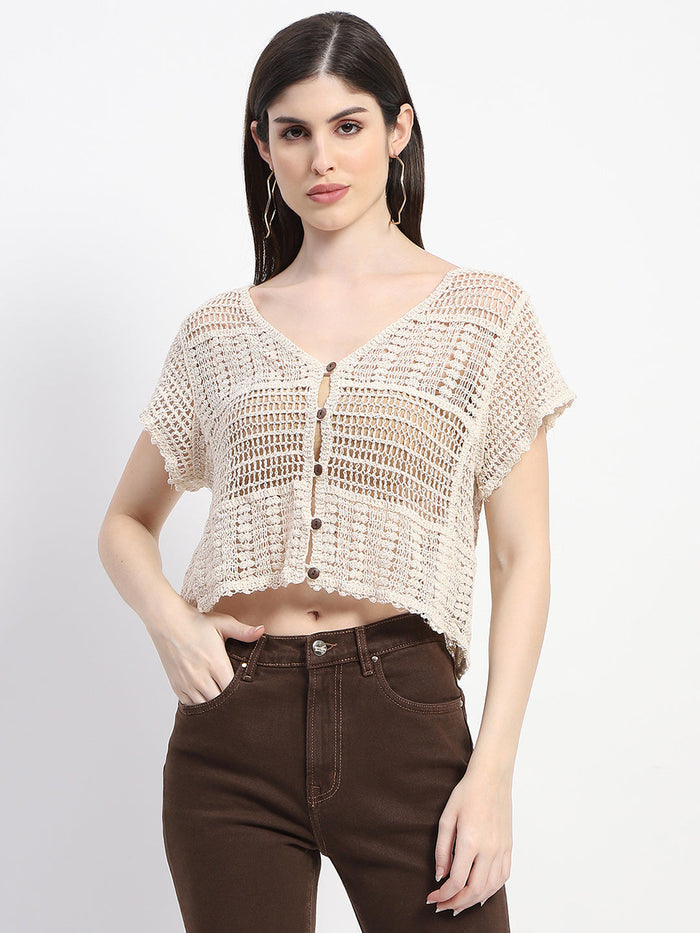 Madame Off White Cotton Crochet Top