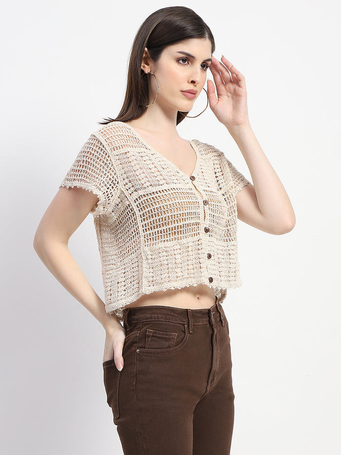 Madame Off White Cotton Crochet Top