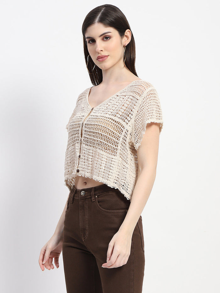 Madame Off White Cotton Crochet Top