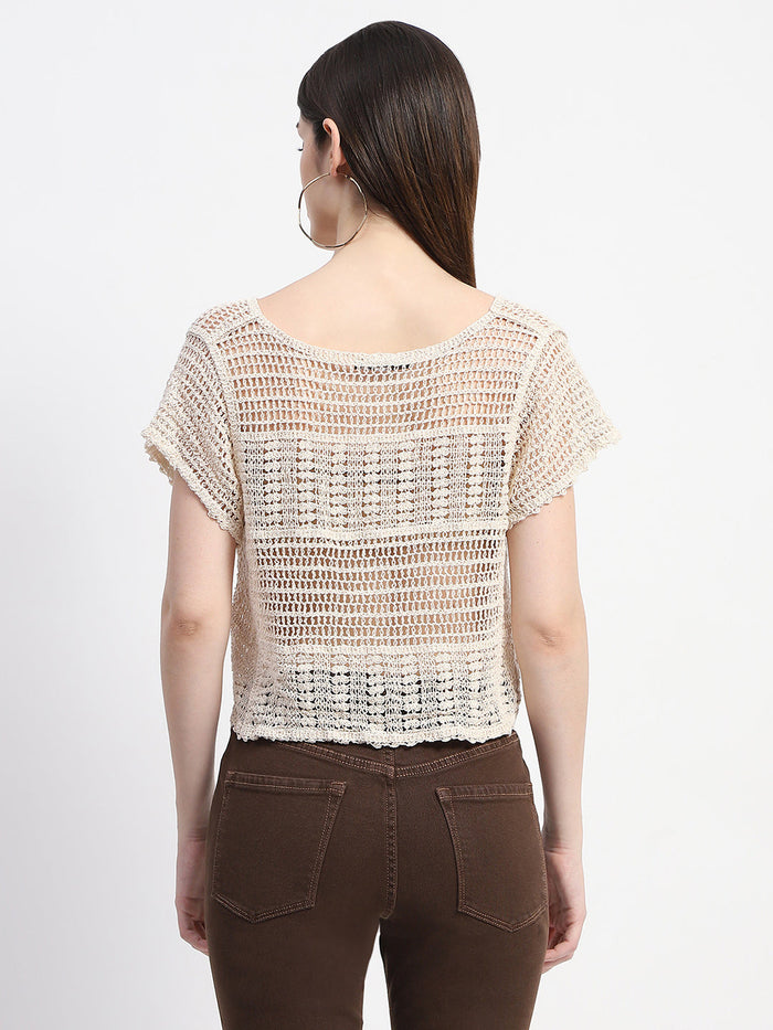 Madame Off White Cotton Crochet Top