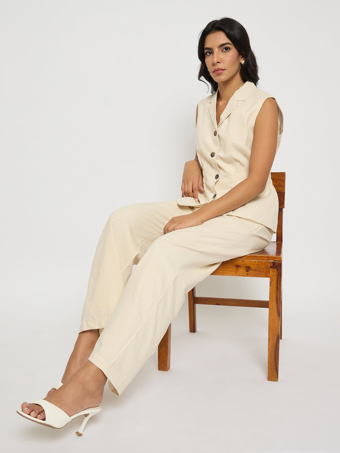 Madame Off-White Sleeveless Vest and Trousers Co-ord Set
