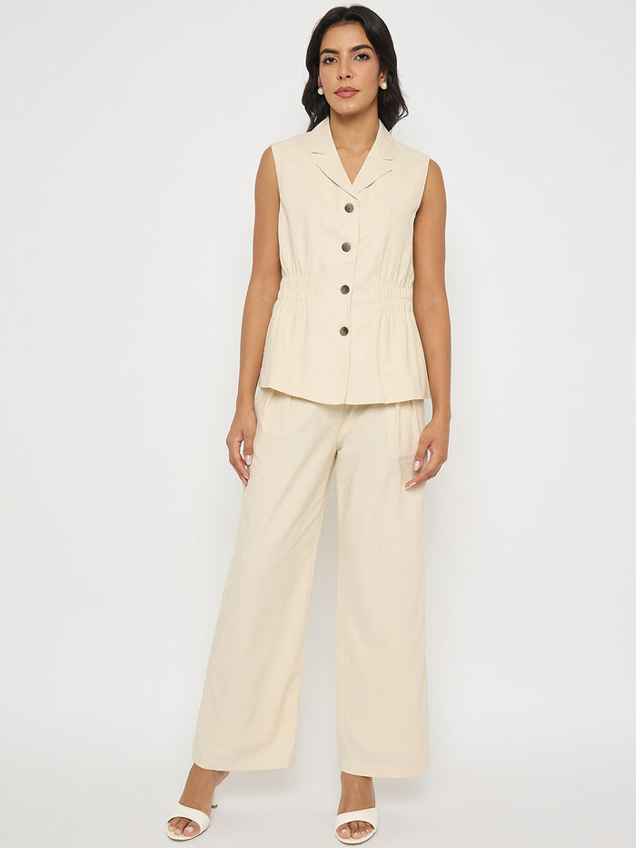 Madame Off-White Sleeveless Vest and Trousers Co-ord Set