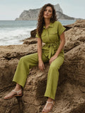 Madame Olive Rayon Fold-Up Sleeve Collared Co-ord Set