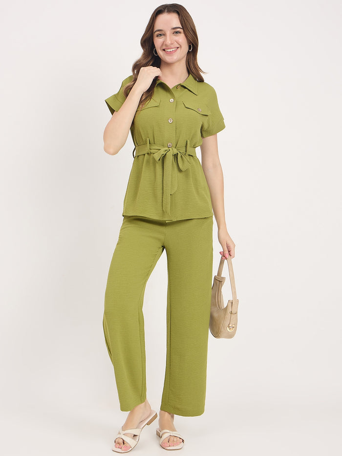 Madame Olive Rayon Fold-Up Sleeve Collared Co-ord Set