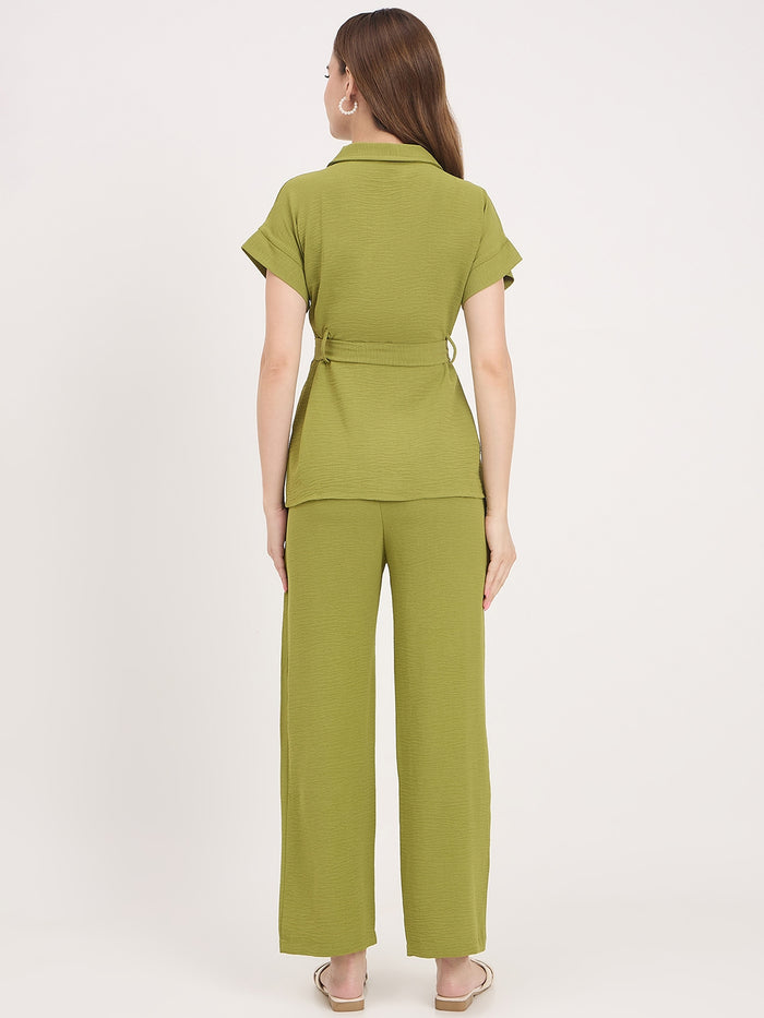 Madame Olive Rayon Fold-Up Sleeve Collared Co-ord Set