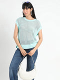 Madame Open Knit Side Slits Mint Green Top