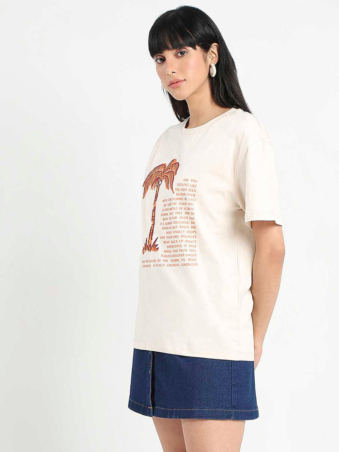 Madame Patchwork Detailed Cotton Beige Top