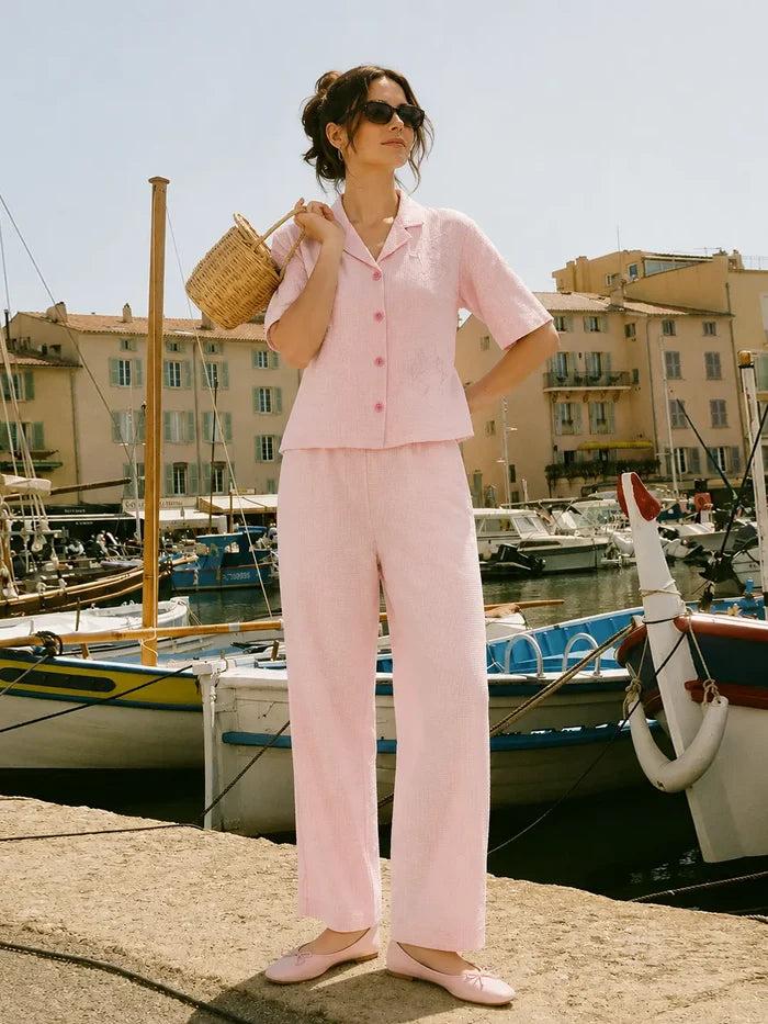 Madame Pink Rayon Embroidered Round Neck Co-ord Set