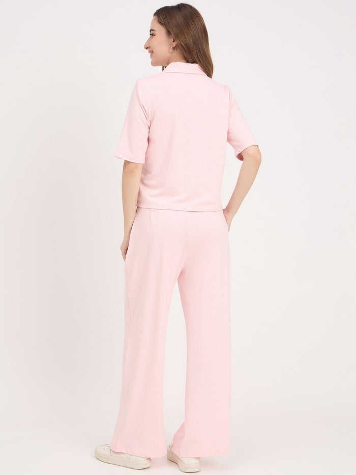 Madame Pink Rayon Embroidered Round Neck Co-ord Set