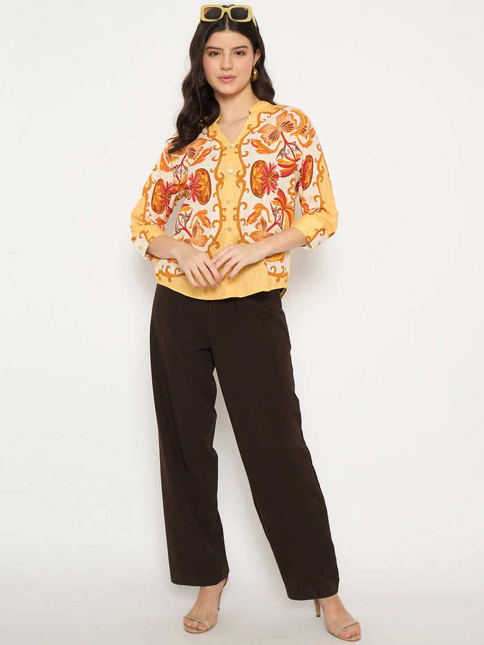 Madame Placement Printed Yellow Cotton Top