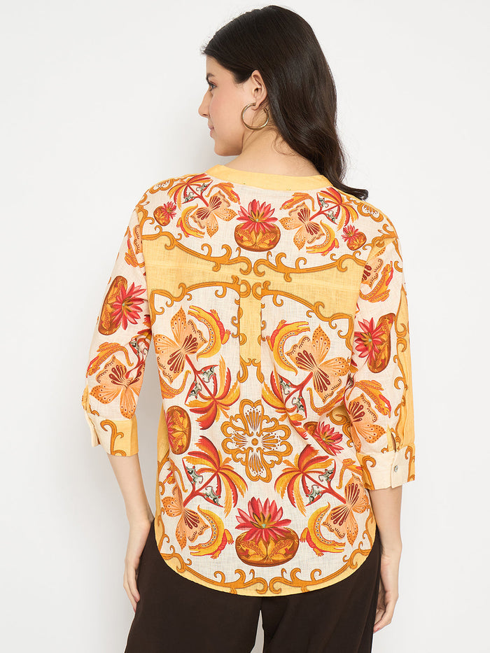 Madame Placement Printed Yellow Cotton Top