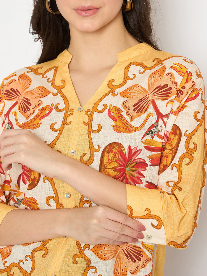 Madame Placement Printed Yellow Cotton Top