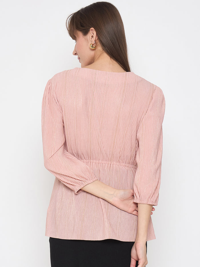 Madame Pliss Self Design Front Knot Peach Top