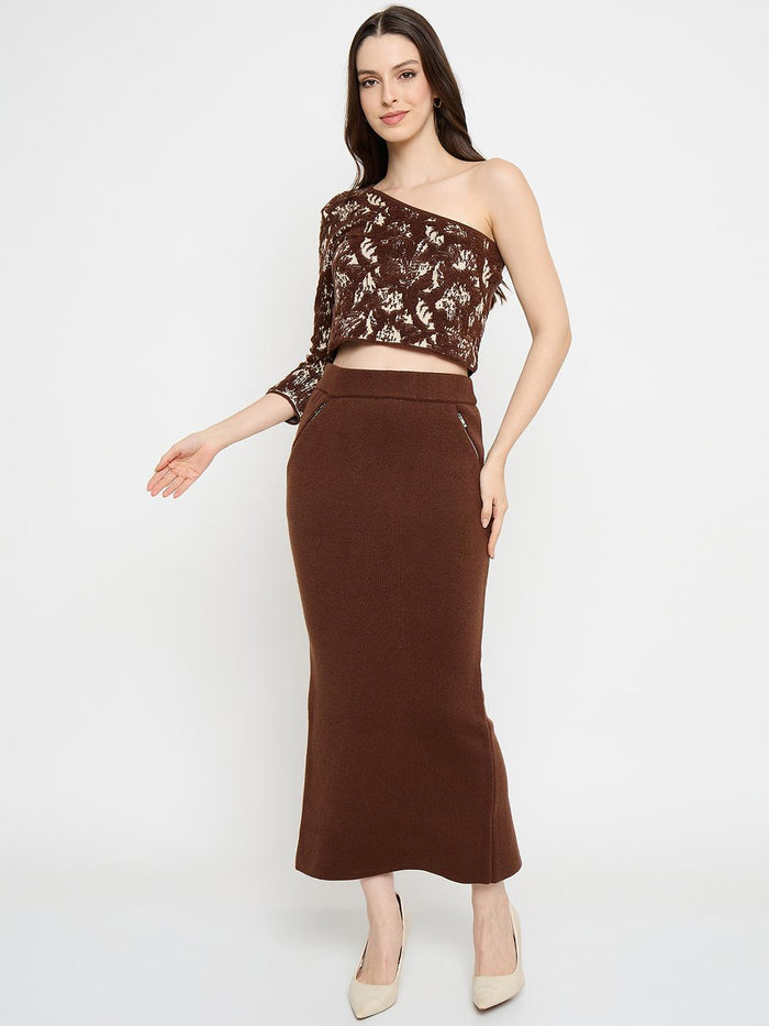 Madame Printed Top and Maxi Skirt Brown Co-ord Set