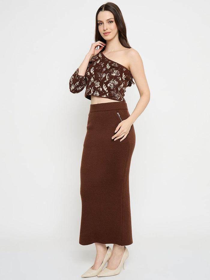 Madame Printed Top and Maxi Skirt Brown Co-ord Set