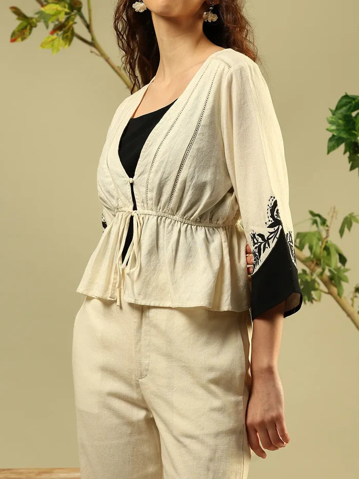 Madame Printed Viscose Blend Three Piece Off White Co-ord Set