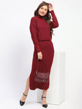Madame Red Shimmery Turtleneck Top and Skirt Co-ord Set
