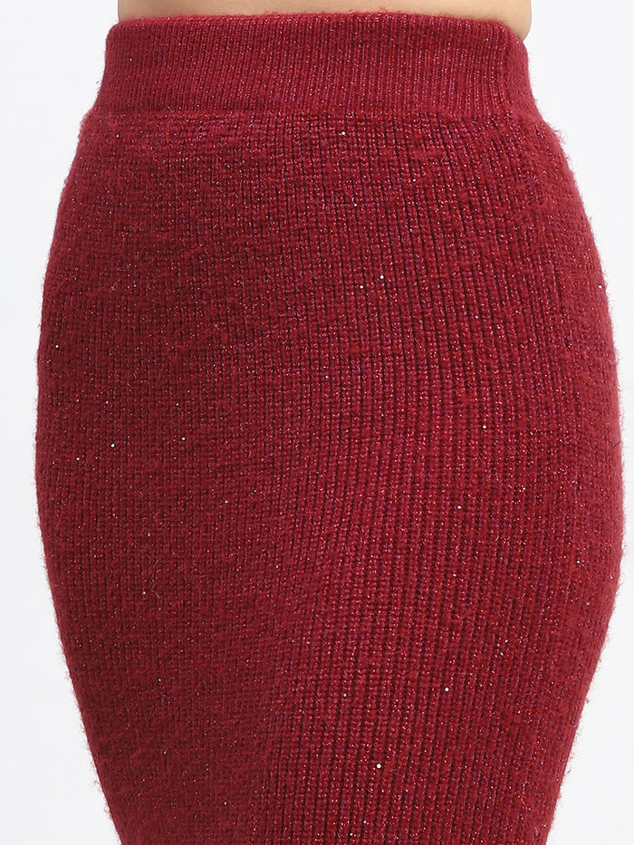 Madame Red Shimmery Turtleneck Top and Skirt Co-ord Set