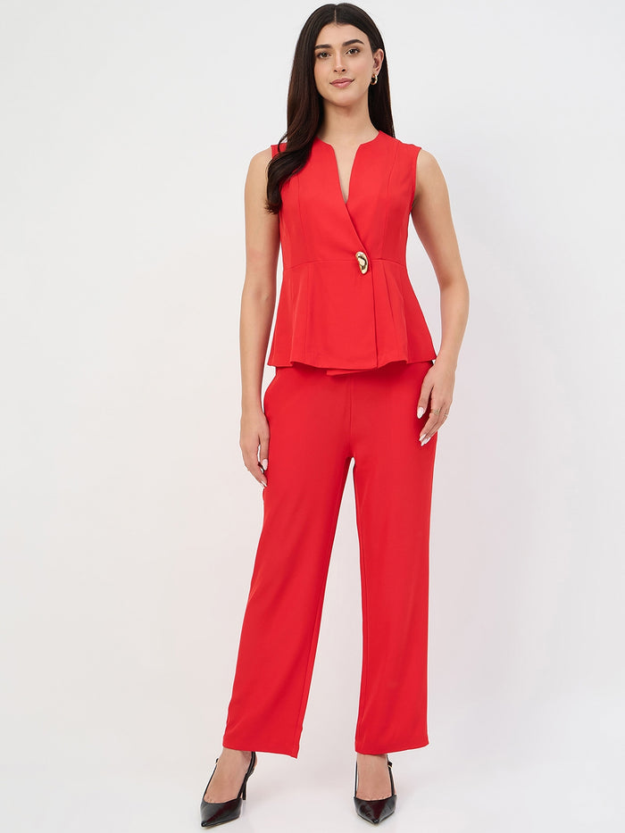 Madame Red Tailored Vestcoat Co-Ord Set for Women