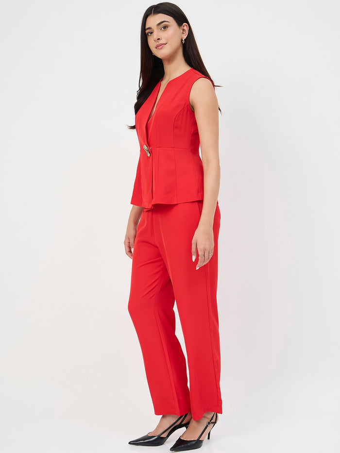 Madame Red Tailored Vestcoat Co-Ord Set for Women