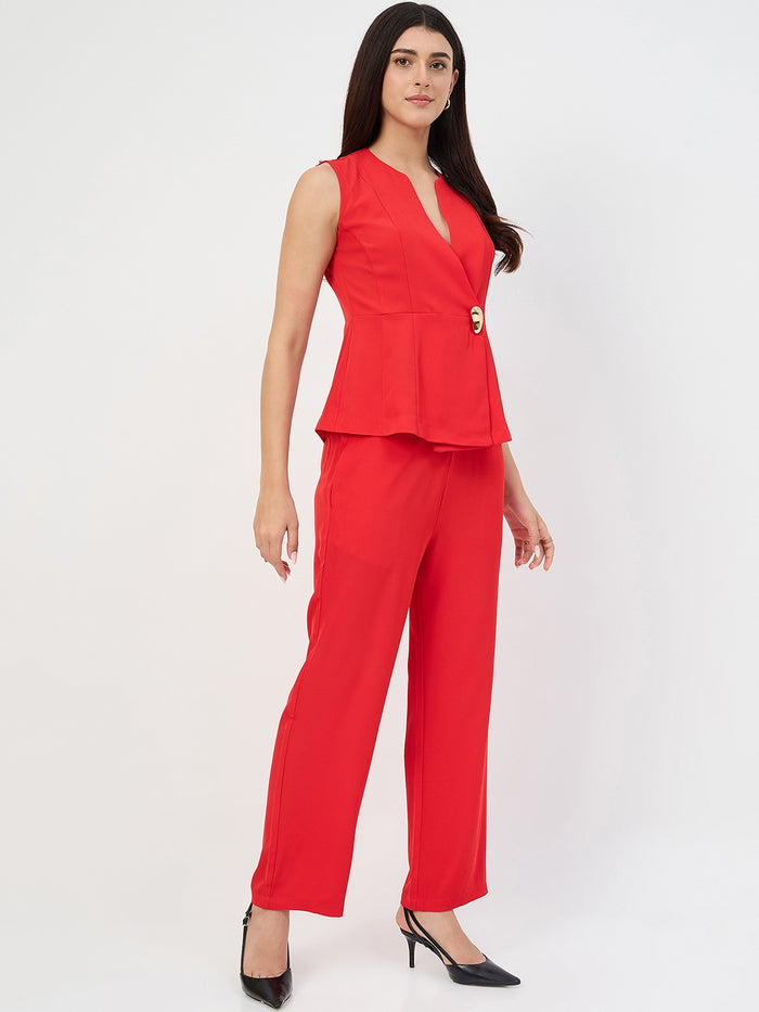 Madame Red Tailored Vestcoat Co-Ord Set for Women