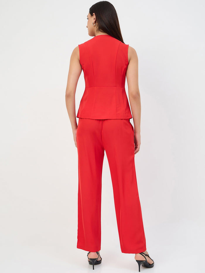 Madame Red Tailored Vestcoat Co-Ord Set for Women