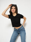 Madame Ribbed Sold Black Knitted Crop Top
