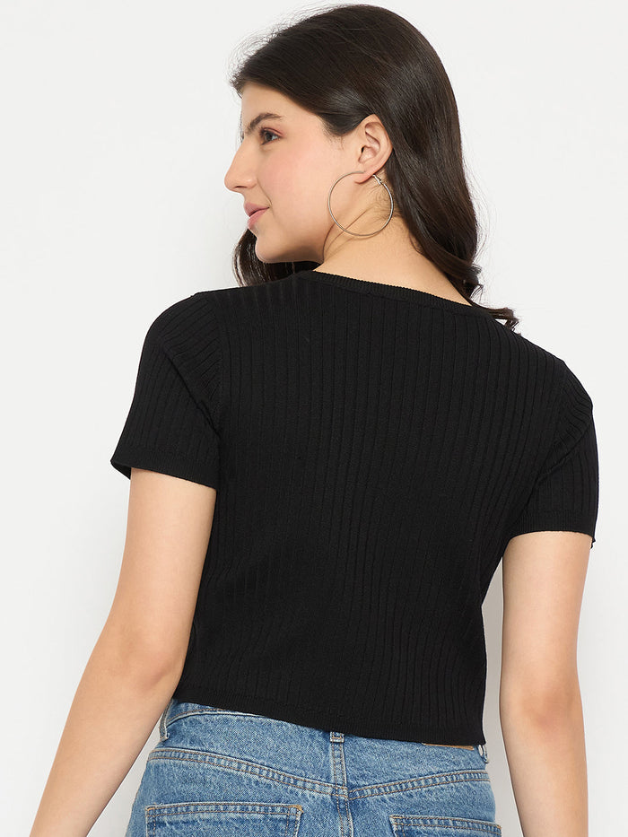 Madame Ribbed Sold Black Knitted Crop Top