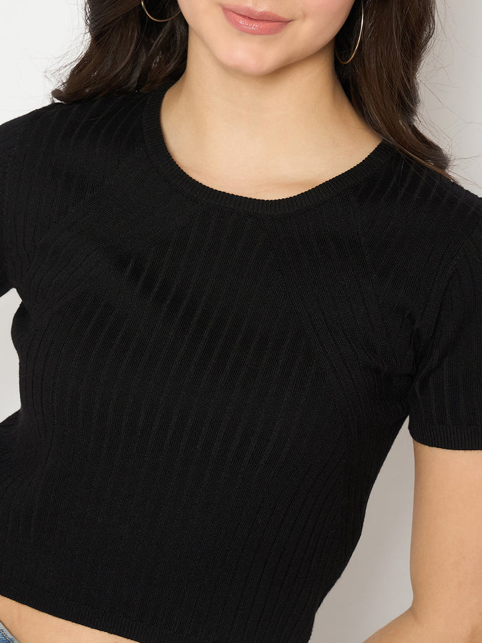 Madame Ribbed Sold Black Knitted Crop Top