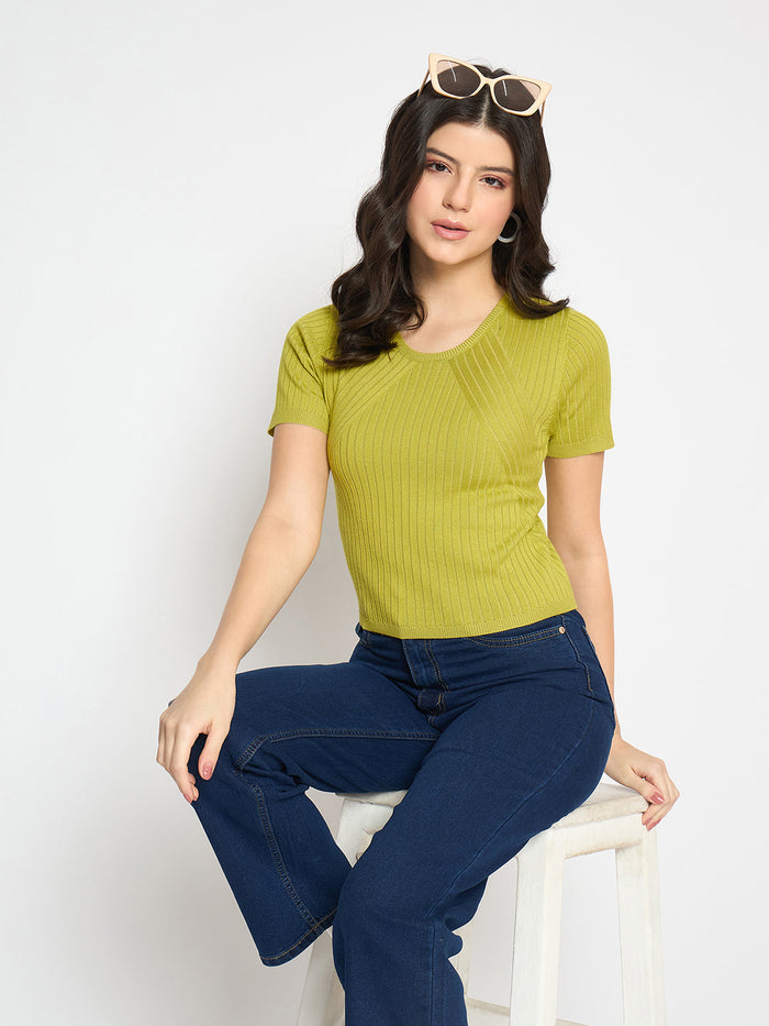 Madame Ribbed Sold Green Knitted Crop Top