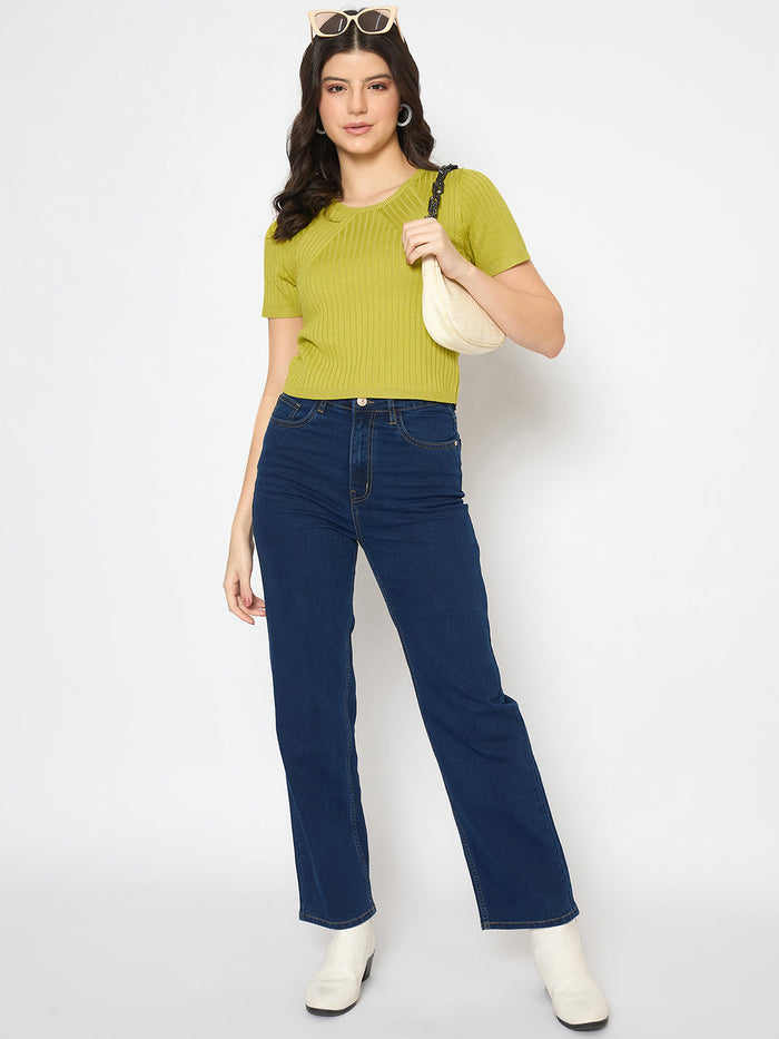 Madame Ribbed Sold Green Knitted Crop Top