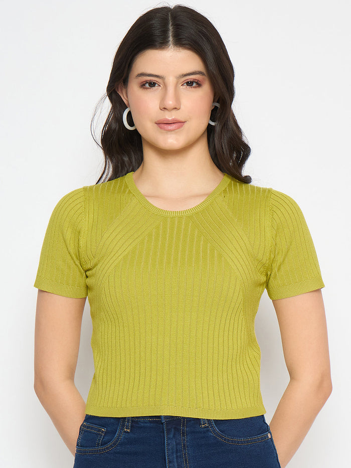 Madame Ribbed Sold Green Knitted Crop Top