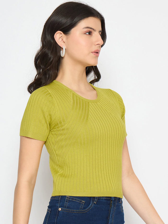 Madame Ribbed Sold Green Knitted Crop Top