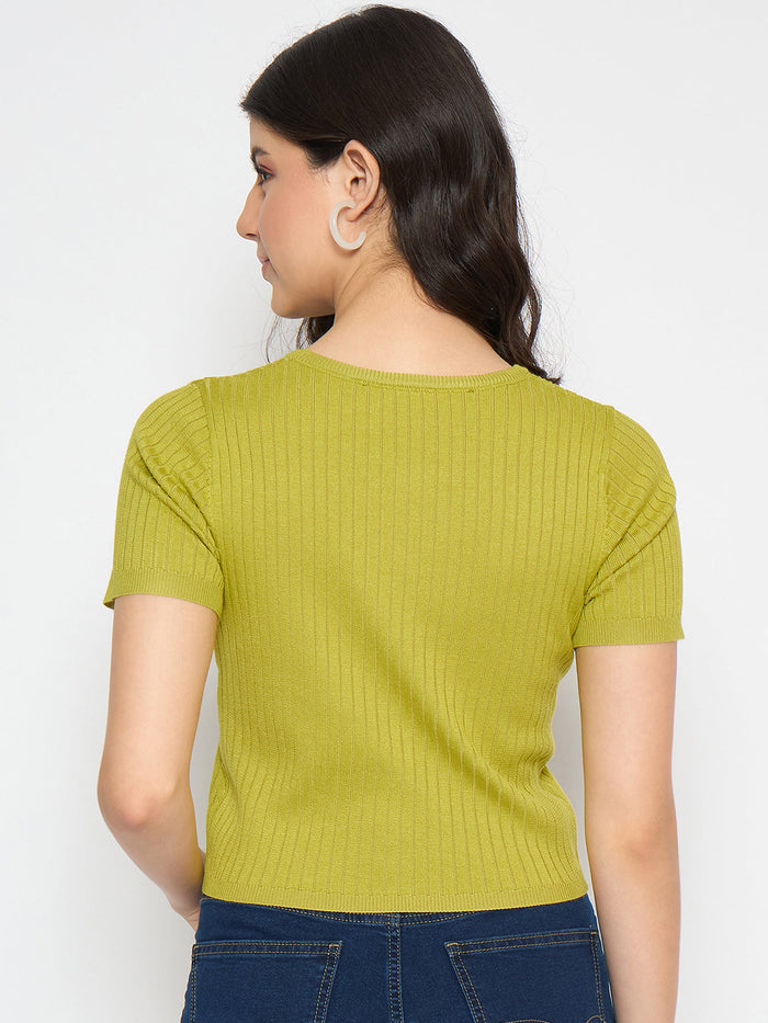 Madame Ribbed Sold Green Knitted Crop Top