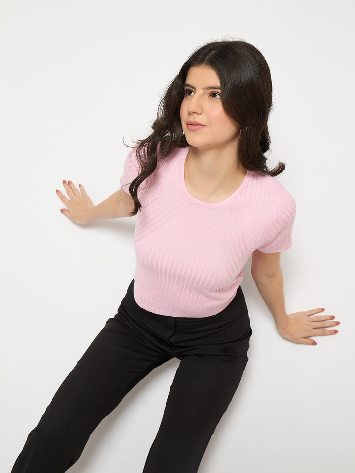 Madame Ribbed Sold Pink Knitted Crop Top