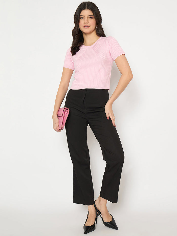 Madame Ribbed Sold Pink Knitted Crop Top