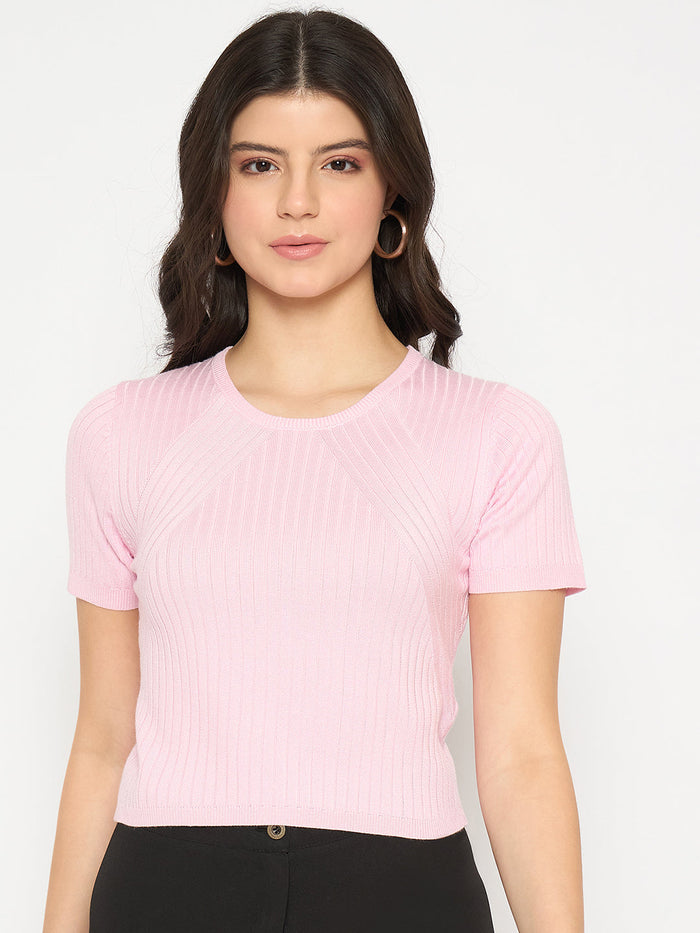 Madame Ribbed Sold Pink Knitted Crop Top