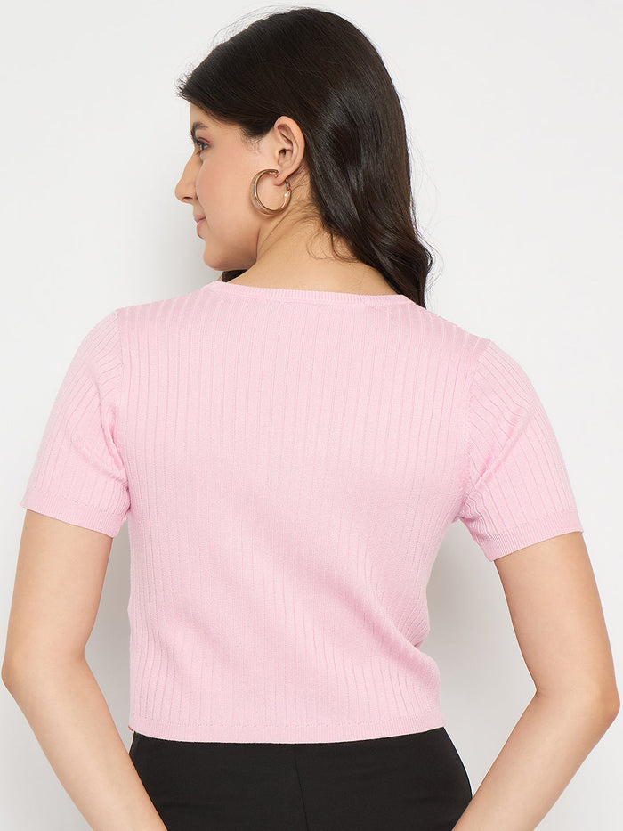 Madame Ribbed Sold Pink Knitted Crop Top