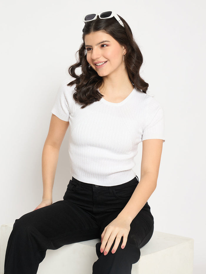 Madame Ribbed Sold White Knitted Crop Top