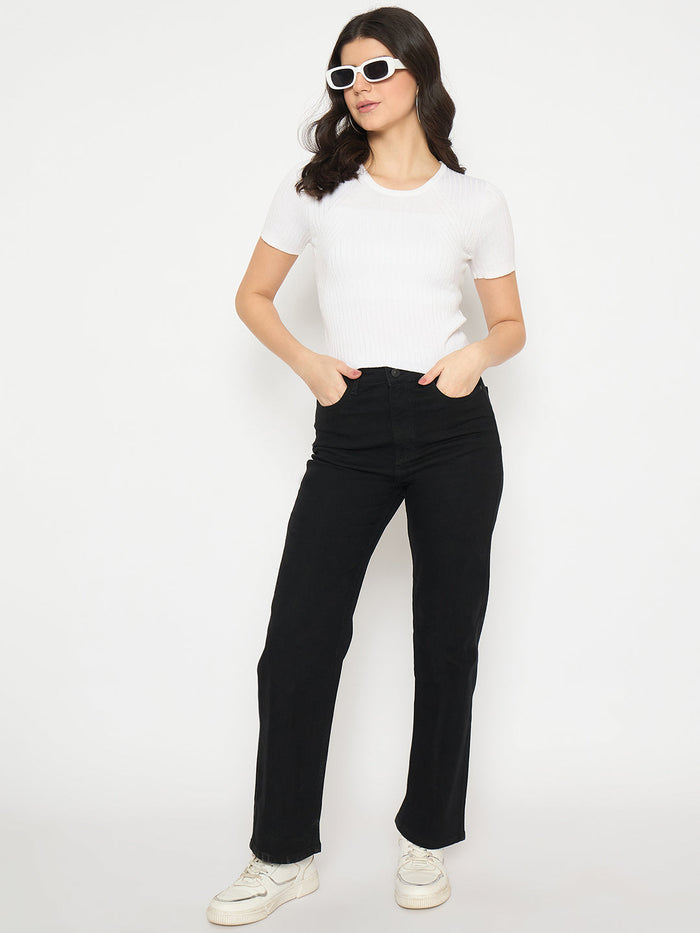 Madame Ribbed Sold White Knitted Crop Top