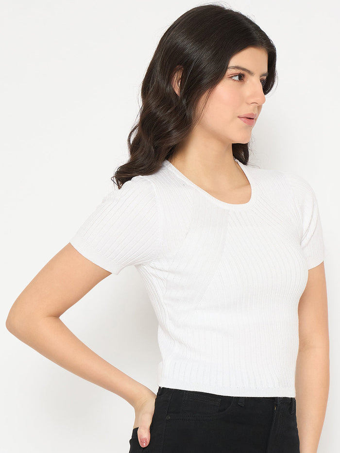Madame Ribbed Sold White Knitted Crop Top