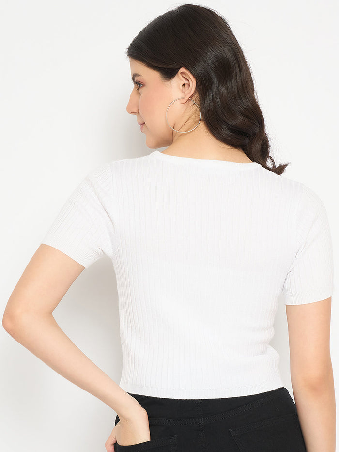 Madame Ribbed Sold White Knitted Crop Top