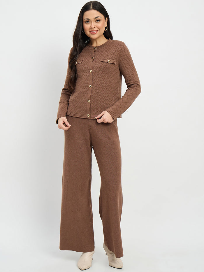 Madame Round Neck Cardigan and Trousers Co-ord Set
