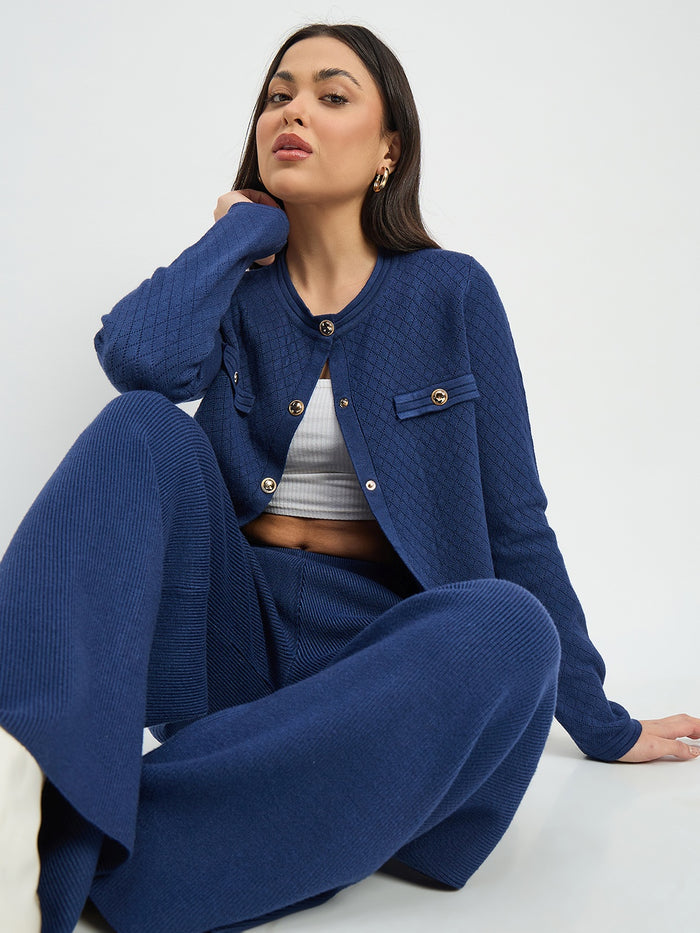 Madame Round Neck Cardigan and Trousers Co-ord Set